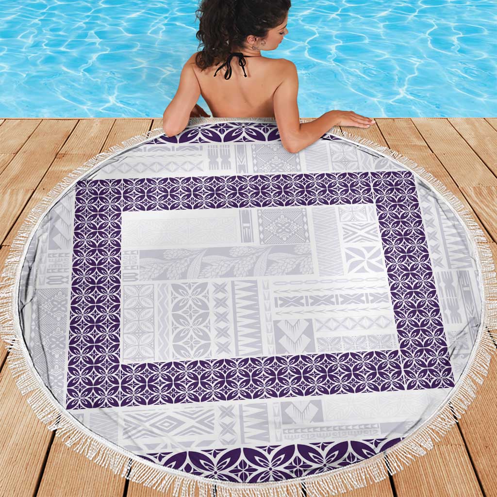 Samoa Siapo Purple Trimmed Beach Blanket Samoa White Sunday - Polynesian Pride