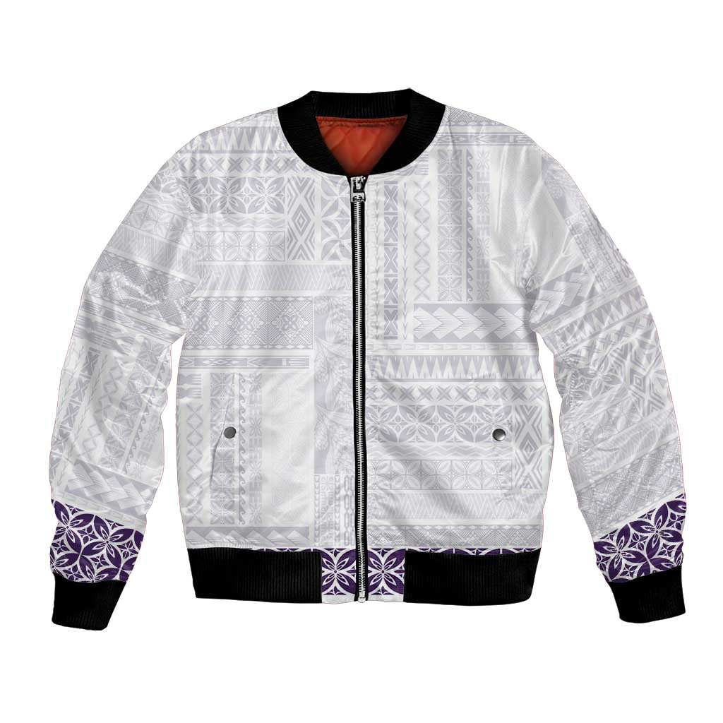 Samoa Siapo Purple Trimmed Bomber Jacket Samoa White Sunday - Polynesian Pride