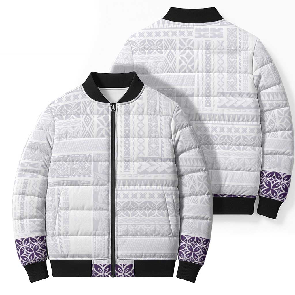 Samoa Siapo Purple Trimmed Bomber Puffer Jacket Samoa White Sunday - Polynesian Pride
