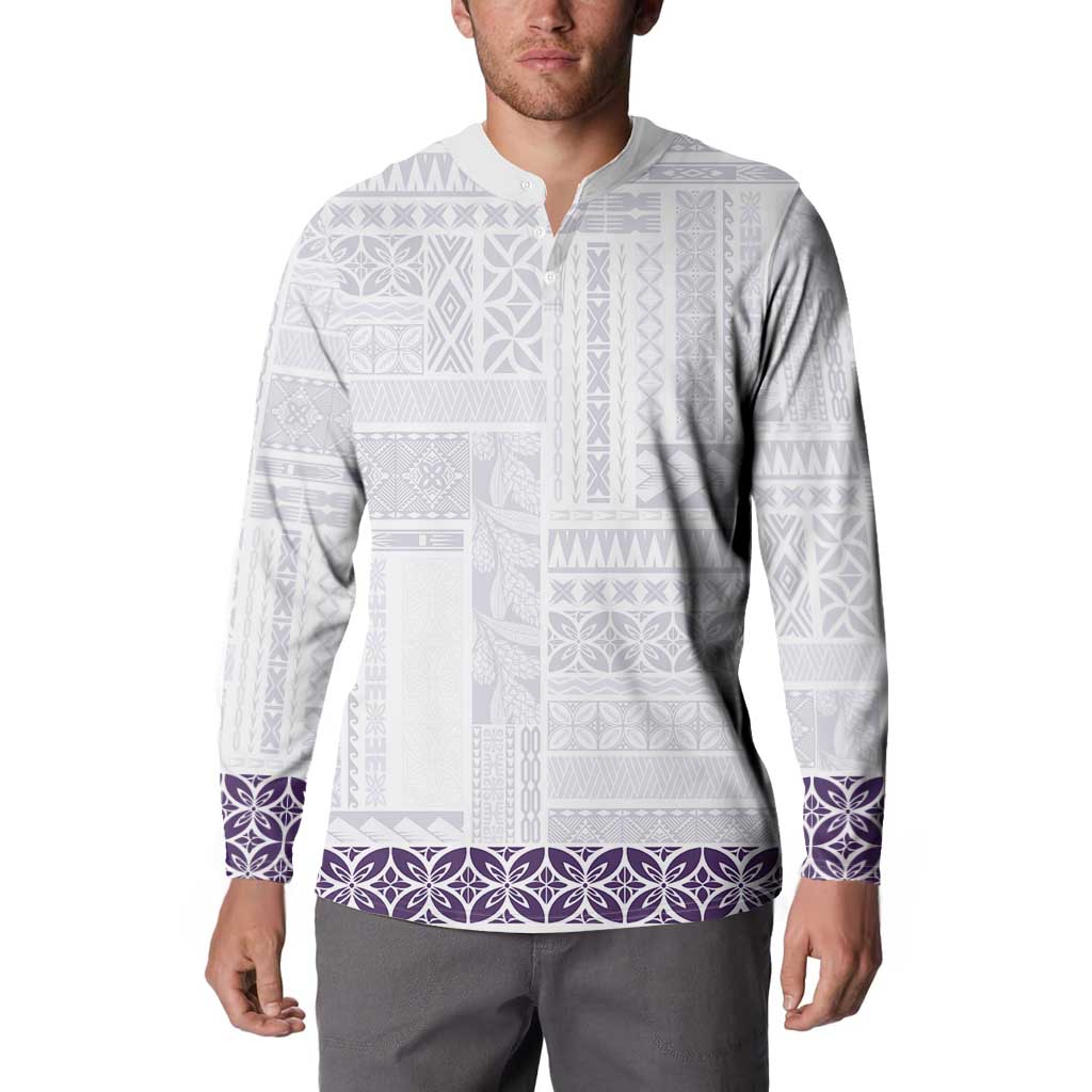 Samoa Siapo Purple Trimmed Button Sweatshirt Samoa White Sunday - Polynesian Pride