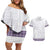 Samoa Siapo Purple Trimmed Couples Matching Off Shoulder Short Dress and Hawaiian Shirt Samoa White Sunday - Polynesian Pride
