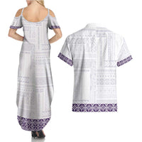 Samoa Siapo Purple Trimmed Couples Matching Summer Maxi Dress and Hawaiian Shirt Samoa White Sunday - Polynesian Pride