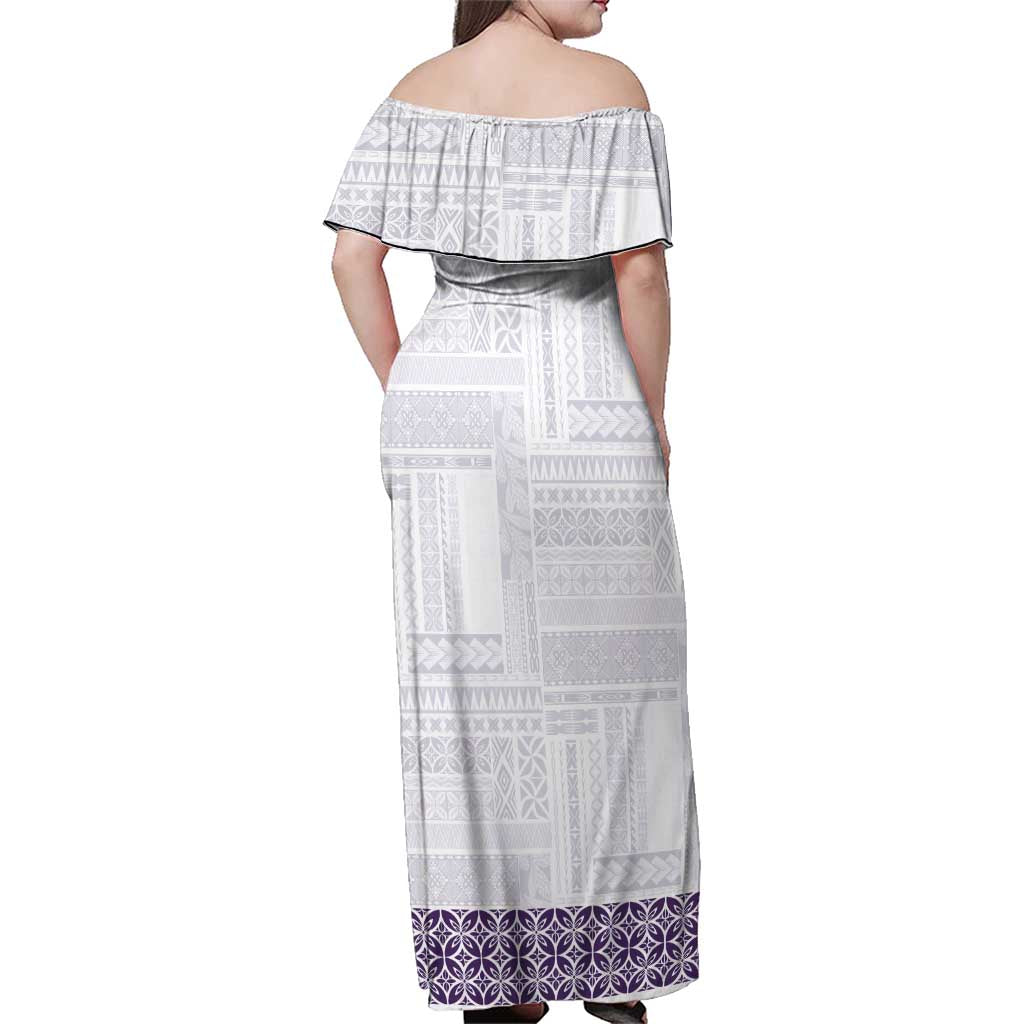 Samoa Siapo Purple Trimmed Family Matching Off Shoulder Maxi Dress and Hawaiian Shirt Samoa White Sunday - Polynesian Pride