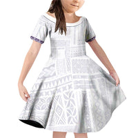 Samoa Siapo Purple Trimmed Family Matching Off Shoulder Short Dress and Hawaiian Shirt Samoa White Sunday - Polynesian Pride