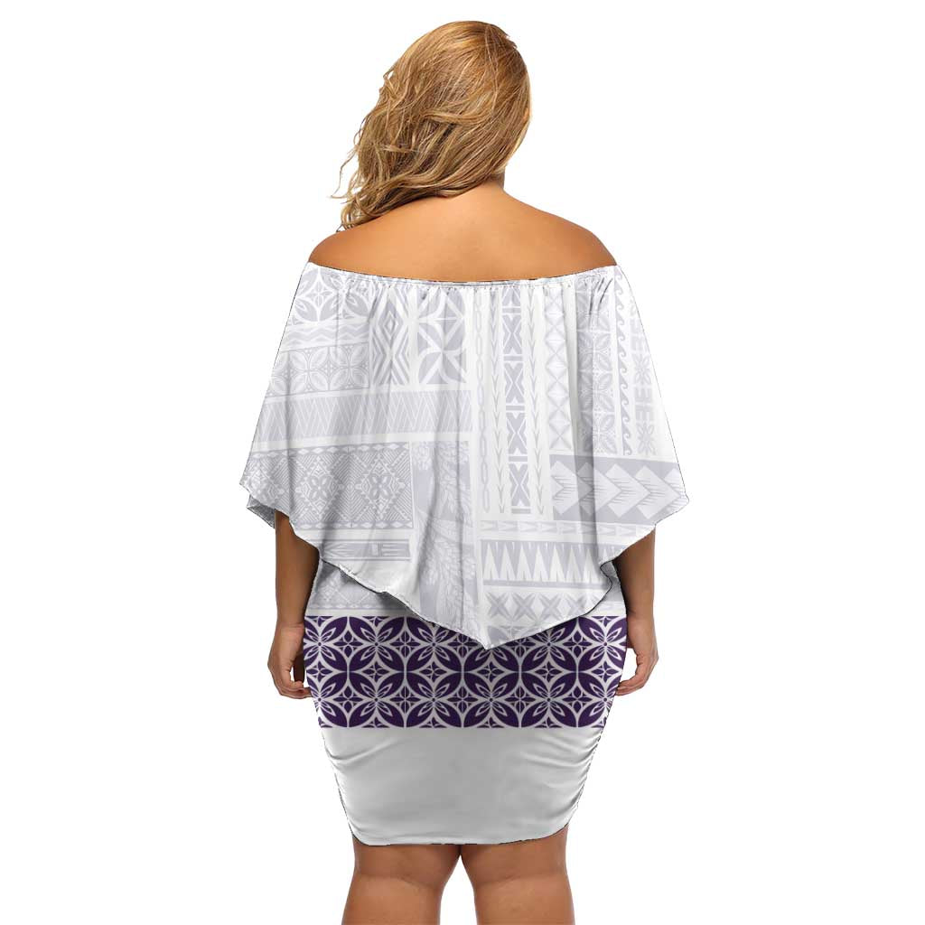 Samoa Siapo Purple Trimmed Family Matching Off Shoulder Short Dress and Hawaiian Shirt Samoa White Sunday - Polynesian Pride