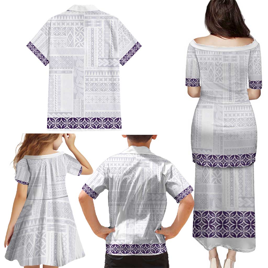Samoa Siapo Purple Trimmed Family Matching Puletasi and Hawaiian Shirt Samoa White Sunday - Polynesian Pride