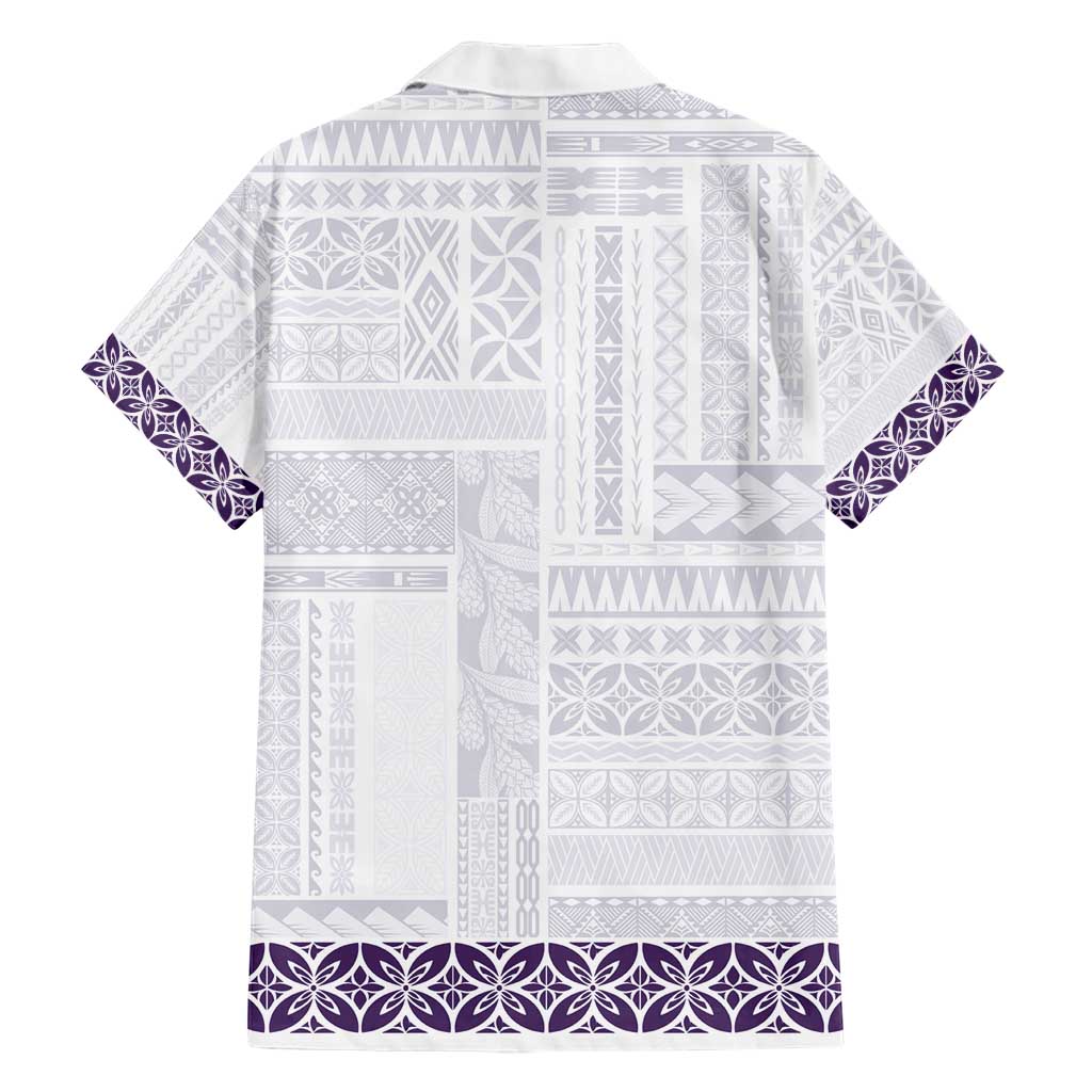 Samoa Siapo Purple Trimmed Family Matching Short Sleeve Bodycon Dress and Hawaiian Shirt Samoa White Sunday - Polynesian Pride