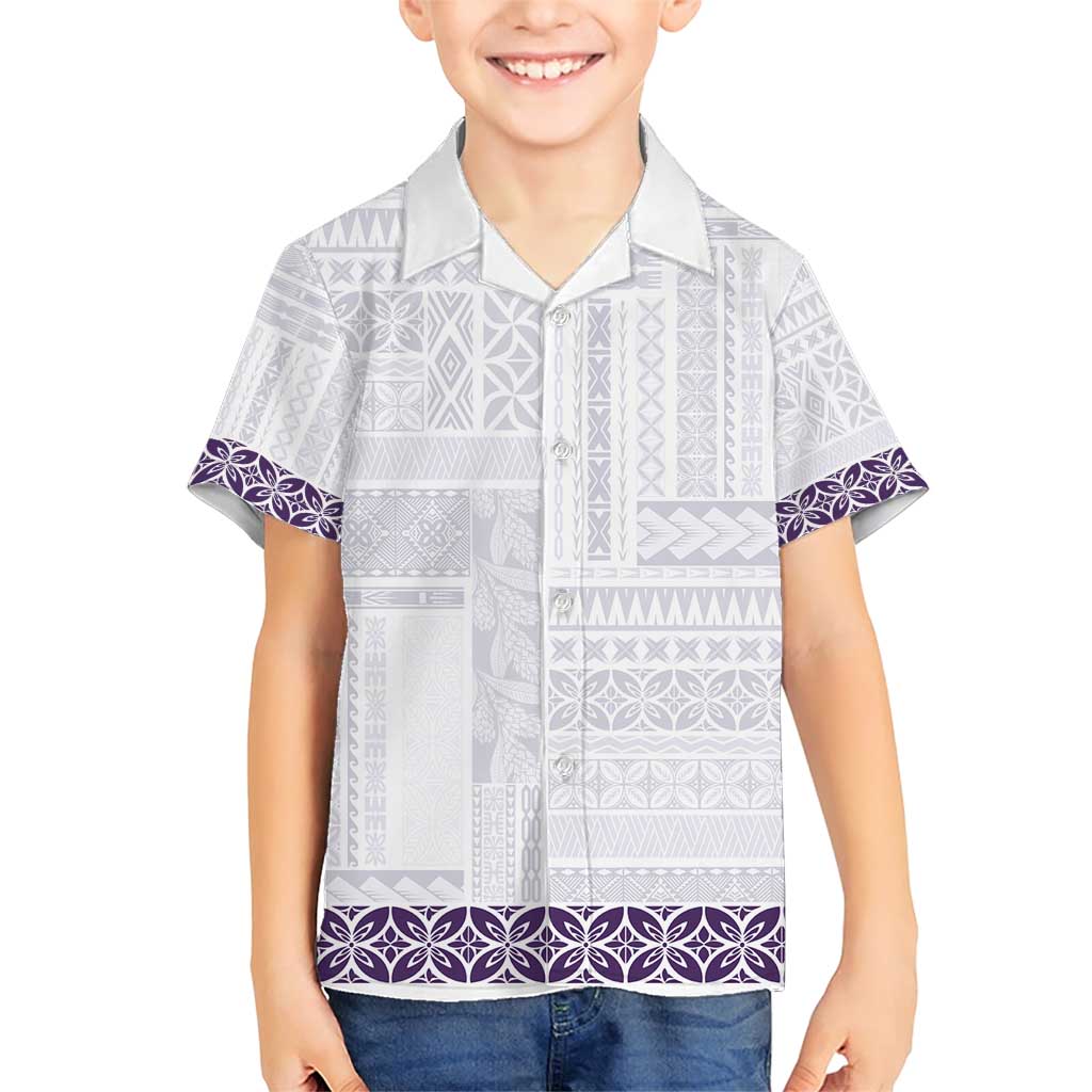 Samoa Siapo Purple Trimmed Family Matching Short Sleeve Bodycon Dress and Hawaiian Shirt Samoa White Sunday - Polynesian Pride