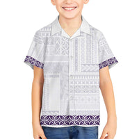 Samoa Siapo Purple Trimmed Family Matching Short Sleeve Bodycon Dress and Hawaiian Shirt Samoa White Sunday - Polynesian Pride