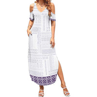 Samoa Siapo Purple Trimmed Family Matching Summer Maxi Dress and Hawaiian Shirt Samoa White Sunday - Polynesian Pride
