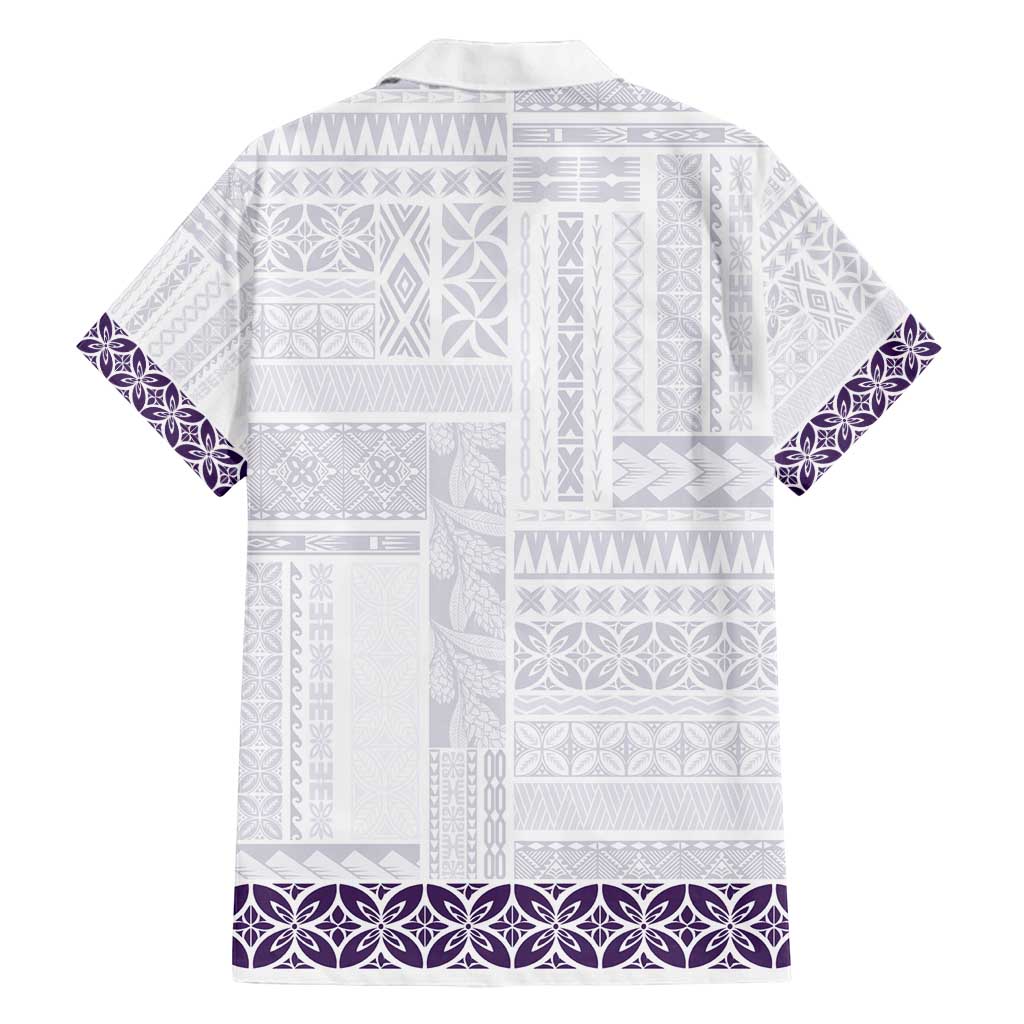 Samoa Siapo Purple Trimmed Family Matching Tank Maxi Dress and Hawaiian Shirt Samoa White Sunday - Polynesian Pride