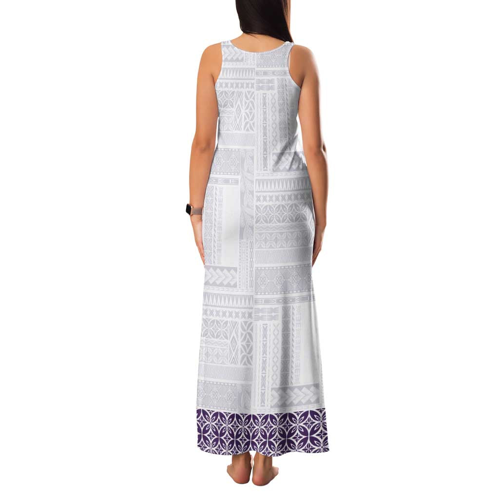 Samoa Siapo Purple Trimmed Family Matching Tank Maxi Dress and Hawaiian Shirt Samoa White Sunday - Polynesian Pride