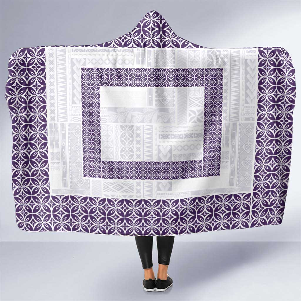 Samoa Siapo Purple Trimmed Hooded Blanket Samoa White Sunday - Polynesian Pride
