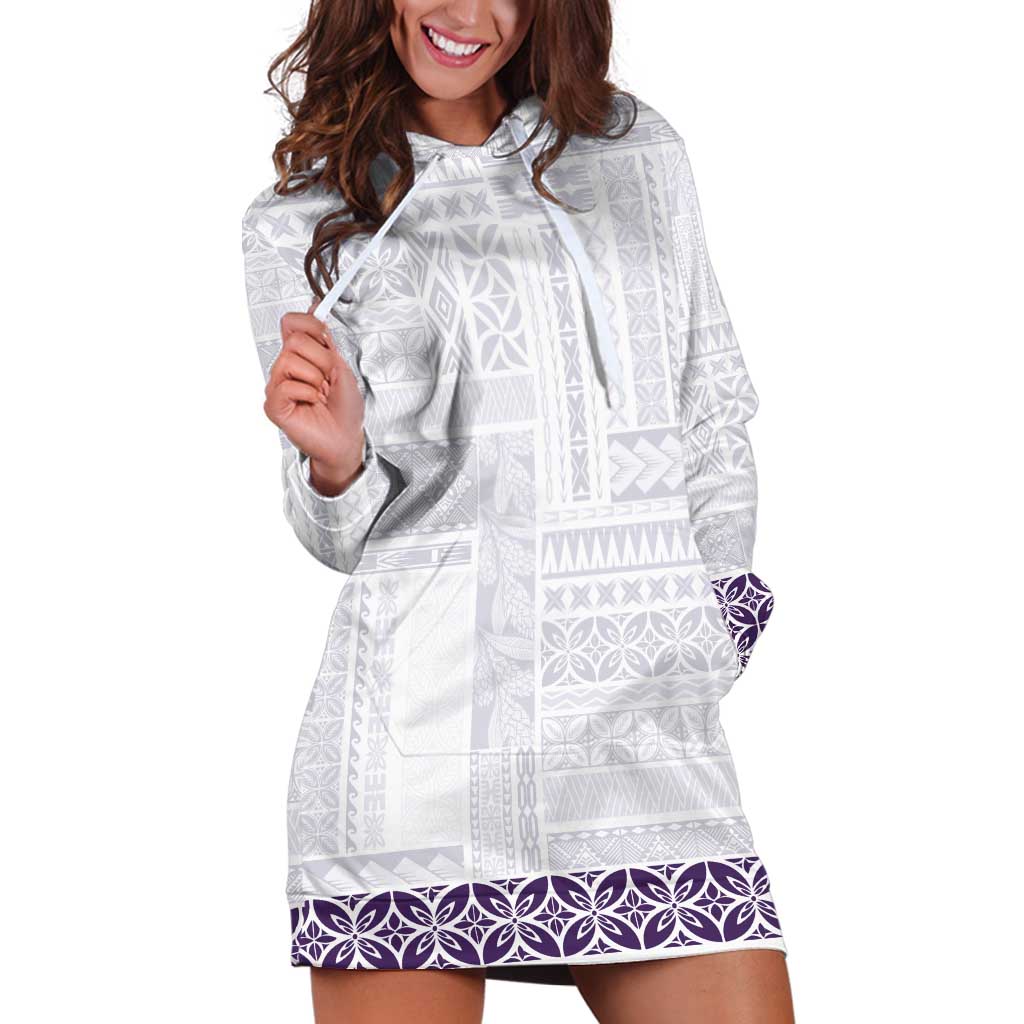 Samoa Siapo Purple Trimmed Hoodie Dress Samoa White Sunday - Polynesian Pride