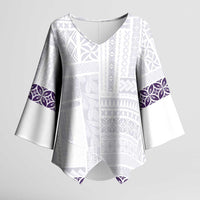 Samoa Siapo Purple Trimmed Kimono Sleeve Blouse Samoa White Sunday - Polynesian Pride