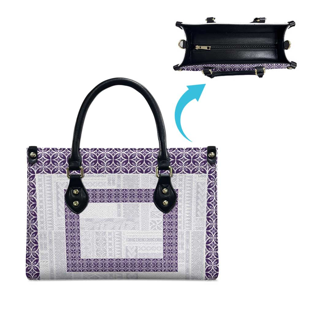 Samoa Siapo Purple Trimmed Leather Bag Samoa White Sunday - Polynesian Pride
