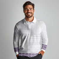 Samoa Siapo Purple Trimmed Long Sleeve Polo Shirt Samoa White Sunday - Polynesian Pride
