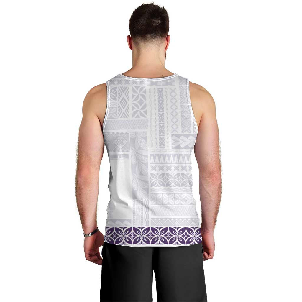 Samoa Siapo Purple Trimmed Men Tank Top Samoa White Sunday - Polynesian Pride