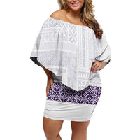 Samoa Siapo Purple Trimmed Off Shoulder Short Dress Samoa White Sunday - Polynesian Pride