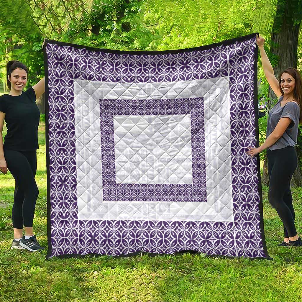 Samoa Siapo Purple Trimmed Quilt Samoa White Sunday - Polynesian Pride