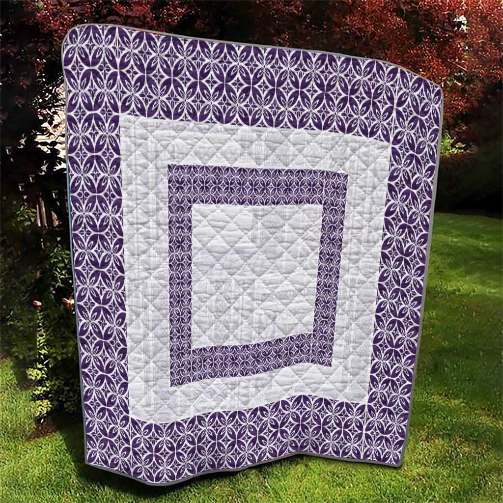 Samoa Siapo Purple Trimmed Quilt Samoa White Sunday - Polynesian Pride