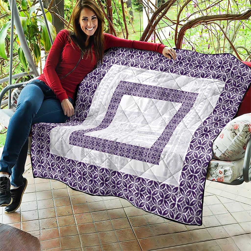 Samoa Siapo Purple Trimmed Quilt Samoa White Sunday - Polynesian Pride