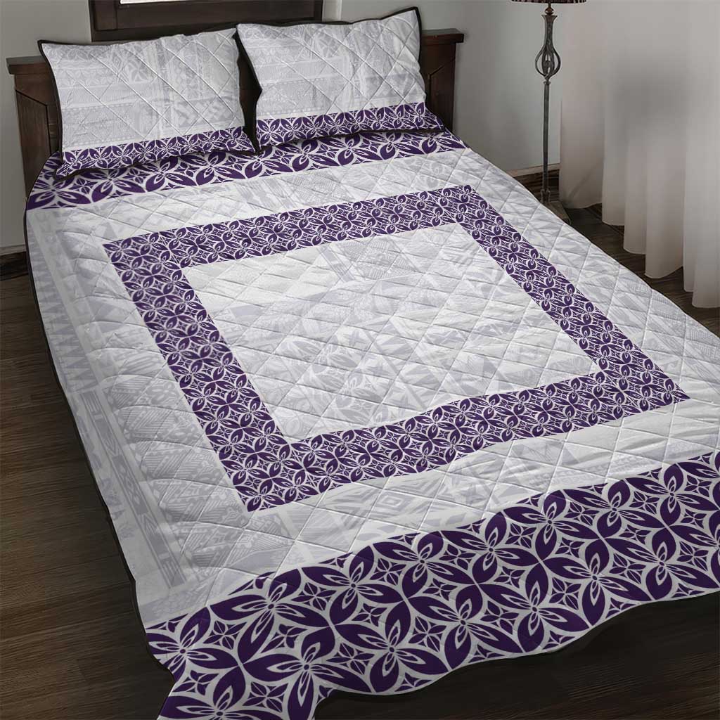 Samoa Siapo Purple Trimmed Quilt Bed Set Samoa White Sunday - Polynesian Pride