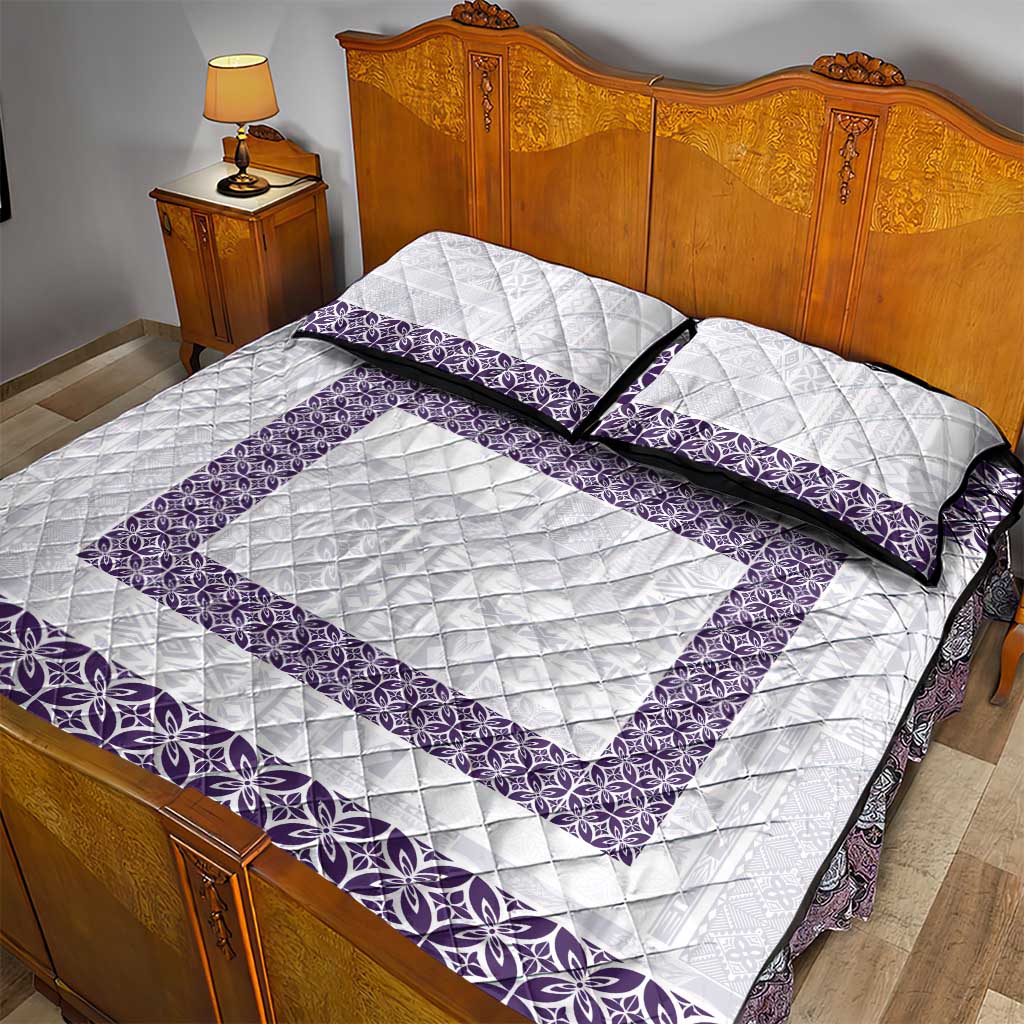 Samoa Siapo Purple Trimmed Quilt Bed Set Samoa White Sunday - Polynesian Pride