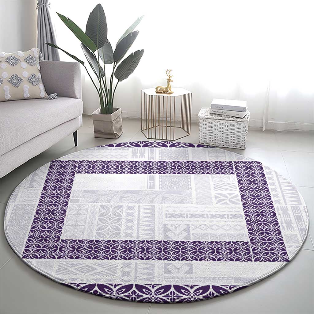Samoa Siapo Purple Trimmed Round Carpet Samoa White Sunday - Polynesian Pride
