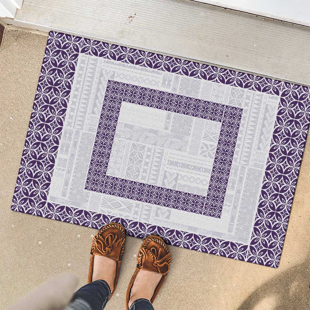 Samoa Siapo Purple Trimmed Rubber Doormat Samoa White Sunday - Polynesian Pride