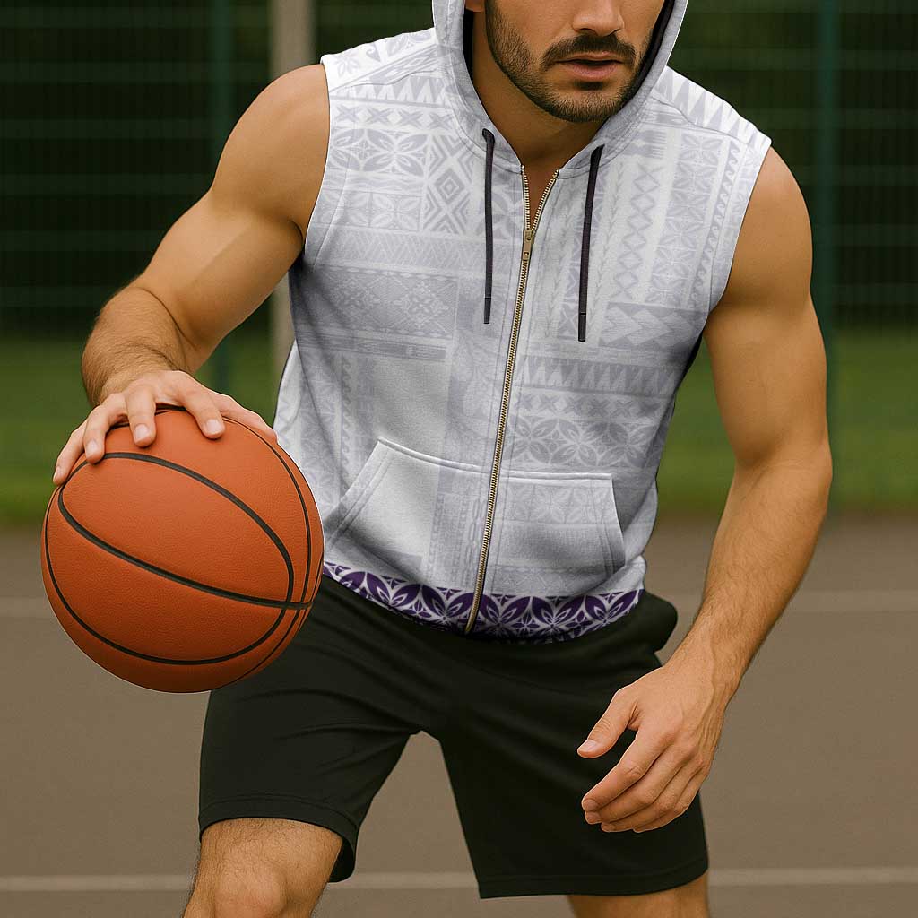 Samoa Siapo Purple Trimmed Sleeveless Zip Hoodie Samoa White Sunday - Polynesian Pride