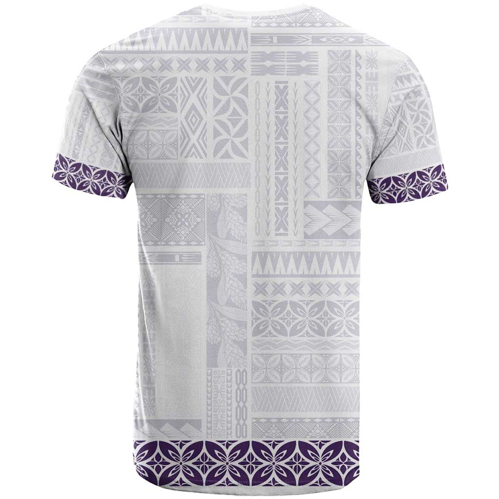Samoa Siapo Purple Trimmed T Shirt Samoa White Sunday - Polynesian Pride