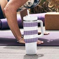 Samoa Siapo Purple Trimmed Tumbler With Handle Samoa White Sunday - Polynesian Pride