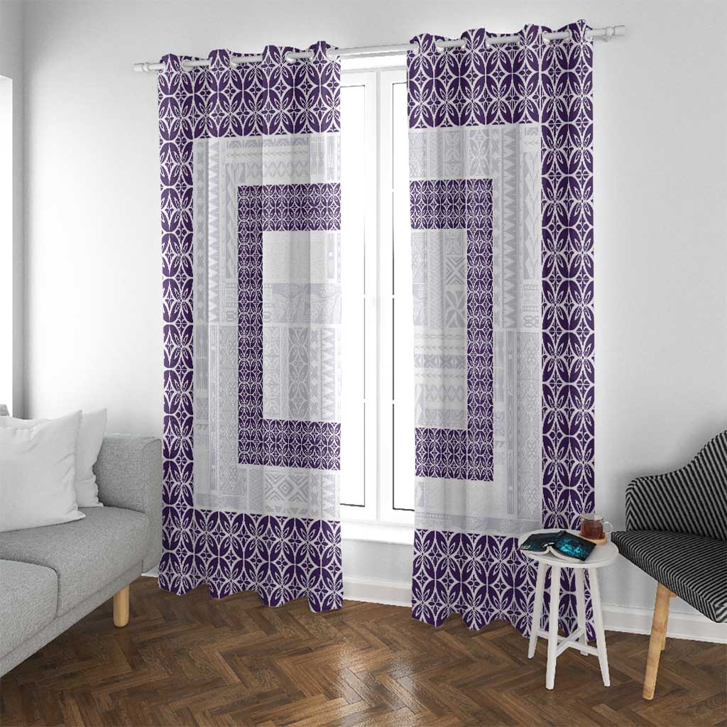 Samoa Siapo Purple Trimmed Window Curtain Samoa White Sunday - Polynesian Pride