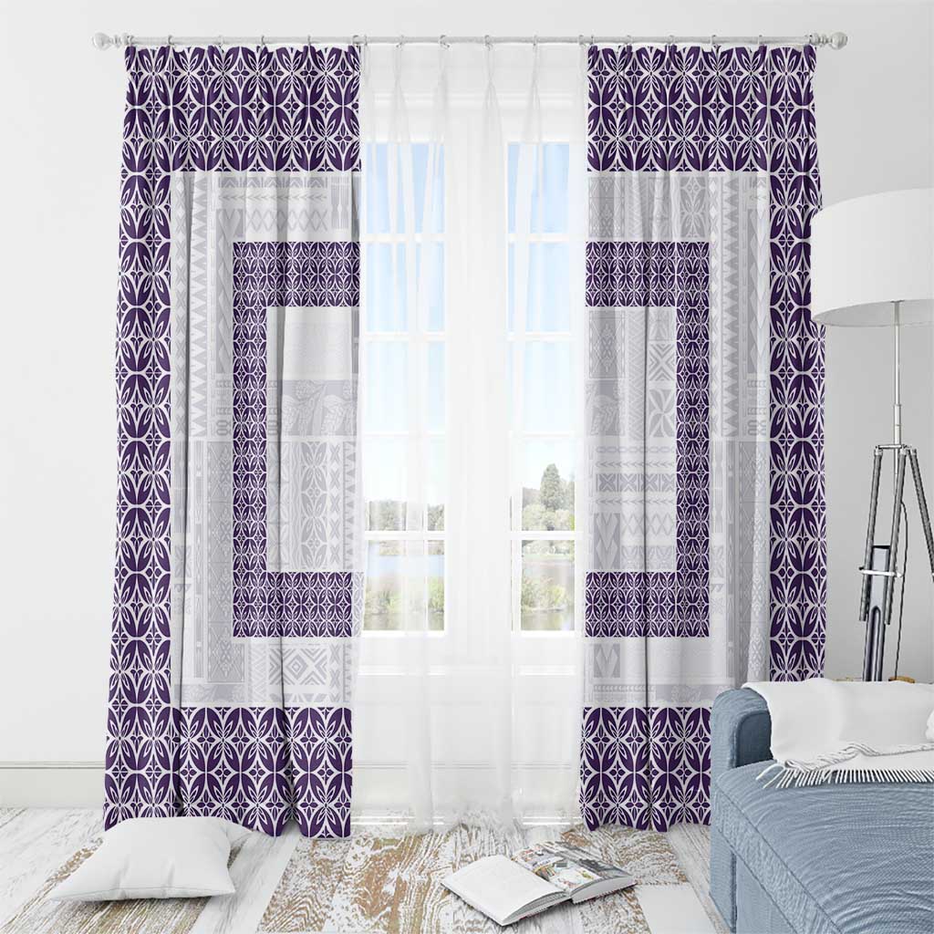 Samoa Siapo Purple Trimmed Window Curtain Samoa White Sunday - Polynesian Pride