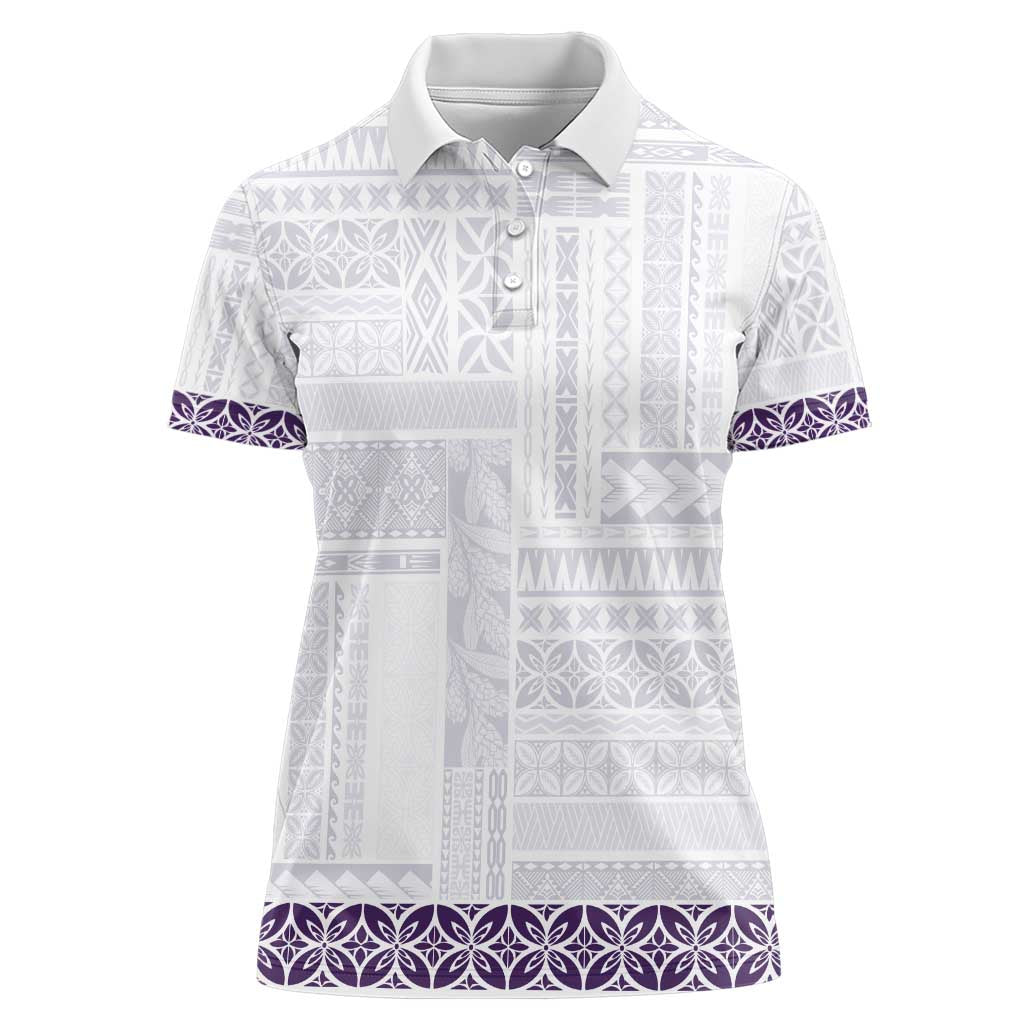 Samoa Siapo Purple Trimmed Women Polo Shirt Samoa White Sunday - Polynesian Pride