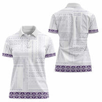 Samoa Siapo Purple Trimmed Women Polo Shirt Samoa White Sunday - Polynesian Pride