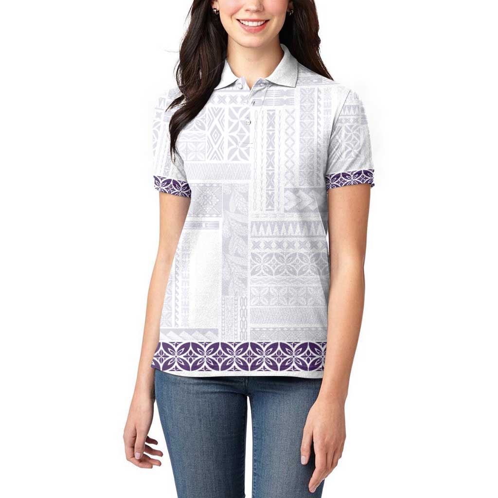 Samoa Siapo Purple Trimmed Women Polo Shirt Samoa White Sunday - Polynesian Pride