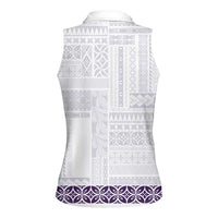 Samoa Siapo Purple Trimmed Women Sleeveless Polo Shirt Samoa White Sunday - Polynesian Pride
