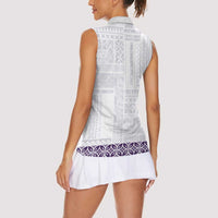 Samoa Siapo Purple Trimmed Women Sleeveless Polo Shirt Samoa White Sunday - Polynesian Pride
