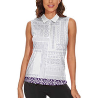 Samoa Siapo Purple Trimmed Women Sleeveless Polo Shirt Samoa White Sunday - Polynesian Pride