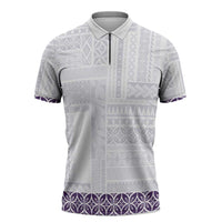 Samoa Siapo Purple Trimmed Zipper Polo Shirt Samoa White Sunday - Polynesian Pride