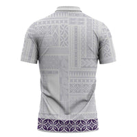 Samoa Siapo Purple Trimmed Zipper Polo Shirt Samoa White Sunday - Polynesian Pride