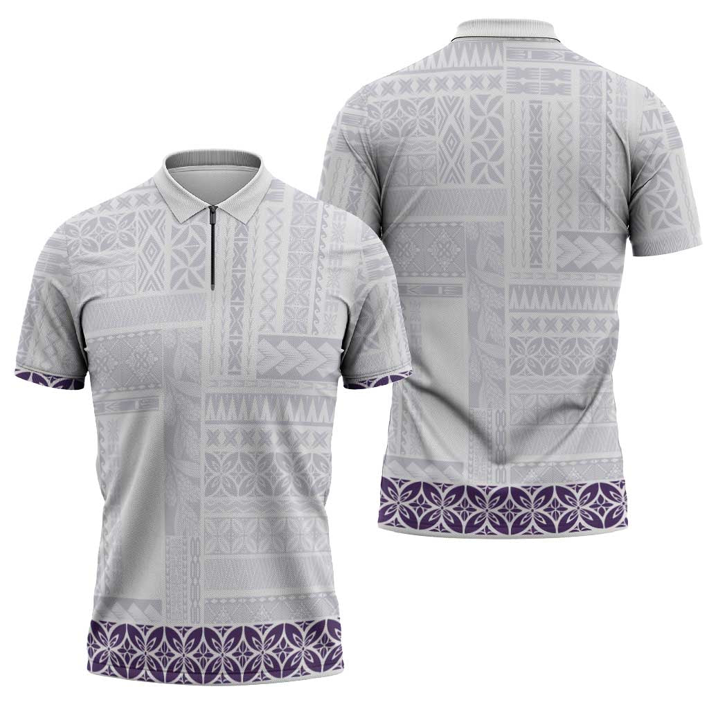 Samoa Siapo Purple Trimmed Zipper Polo Shirt Samoa White Sunday - Polynesian Pride