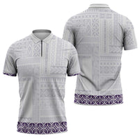 Samoa Siapo Purple Trimmed Zipper Polo Shirt Samoa White Sunday - Polynesian Pride