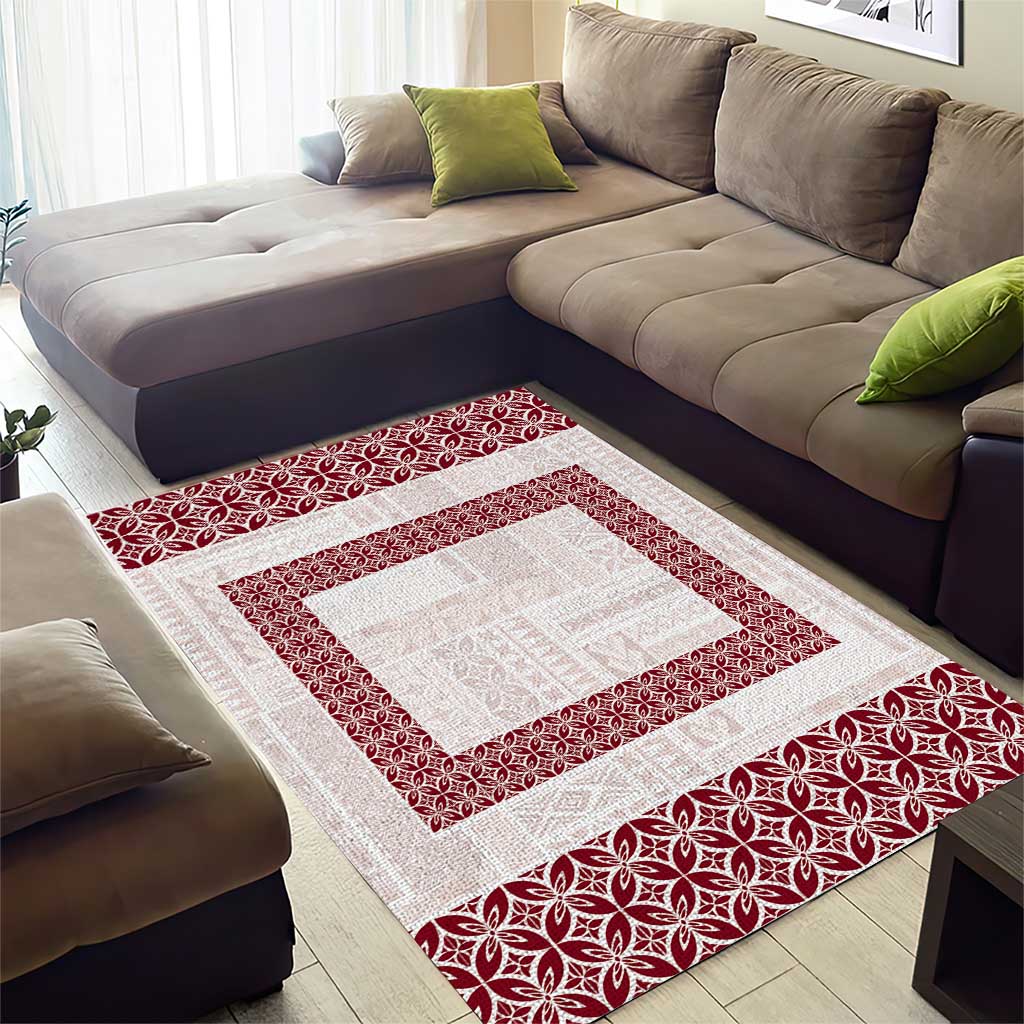 Samoa Siapo Red Trimmed Area Rug Samoa White Sunday - Polynesian Pride
