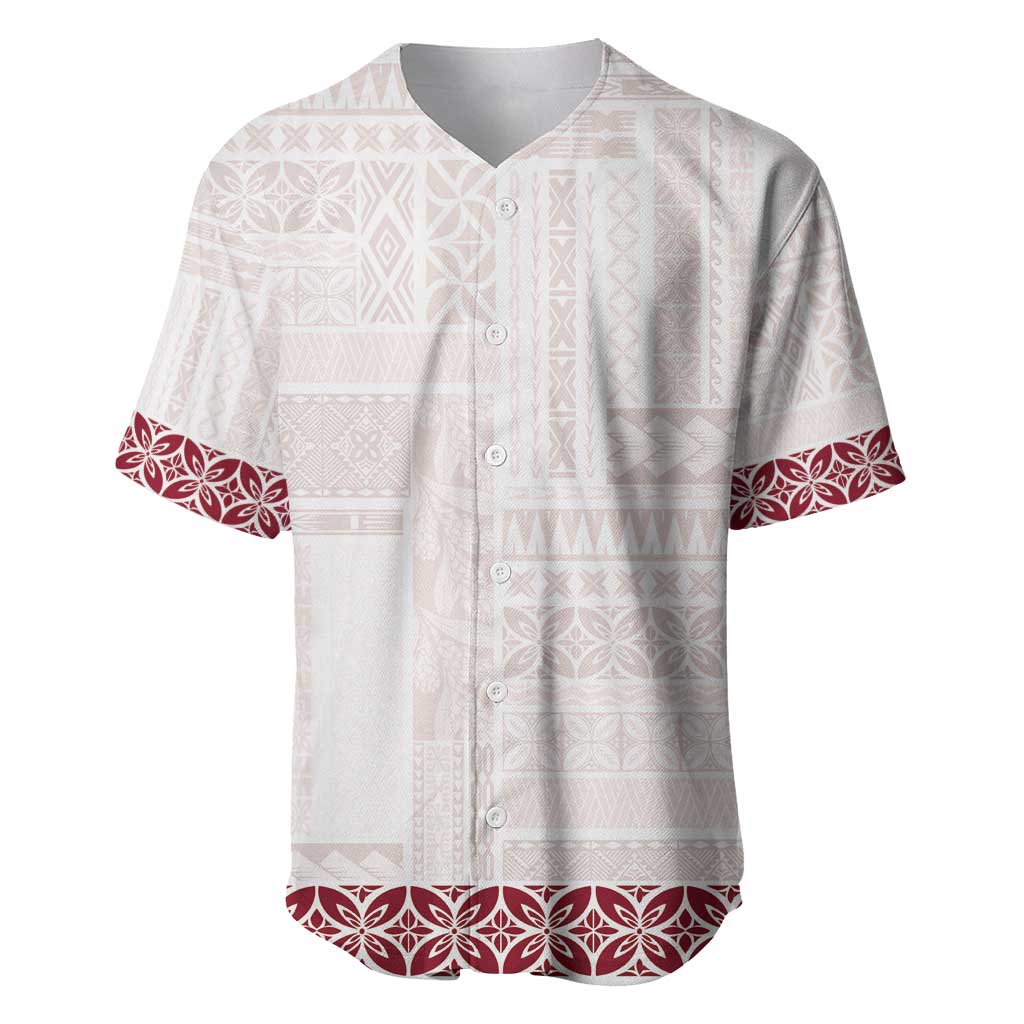 Samoa Siapo Red Trimmed Baseball Jersey Samoa White Sunday - Polynesian Pride