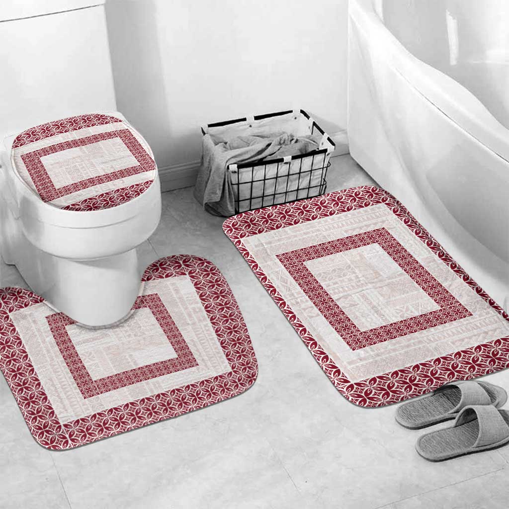 Samoa Siapo Red Trimmed Bathroom Set Samoa White Sunday - Polynesian Pride