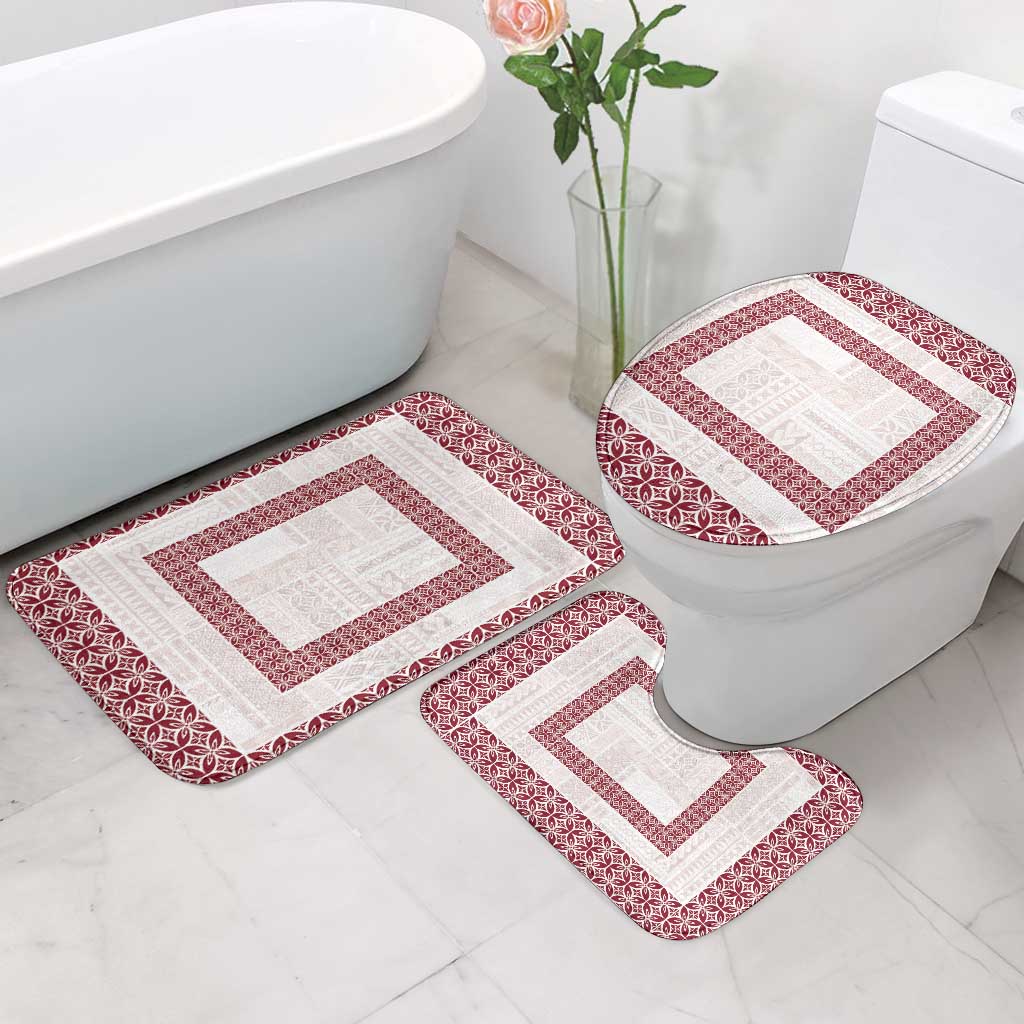 Samoa Siapo Red Trimmed Bathroom Set Samoa White Sunday - Polynesian Pride