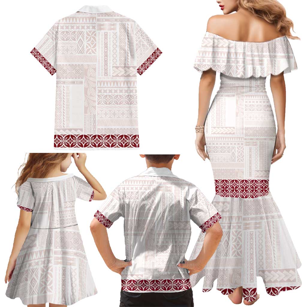 Samoa Siapo Red Trimmed Family Matching Mermaid Dress and Hawaiian Shirt Samoa White Sunday - Polynesian Pride